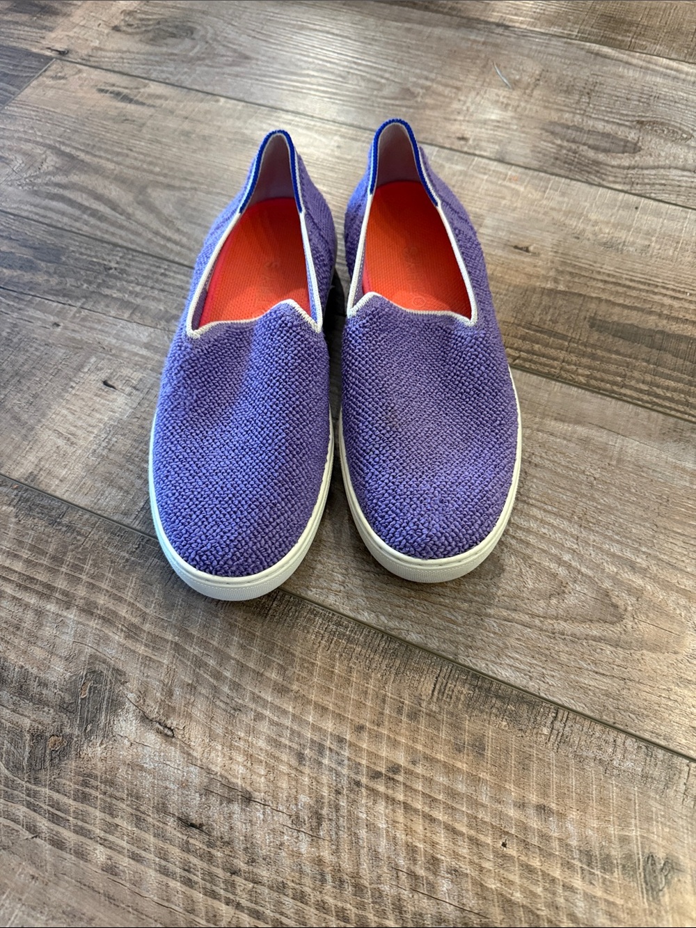 Rothy's Purple Slip-On Sneakers with Orange Insole and White Sole